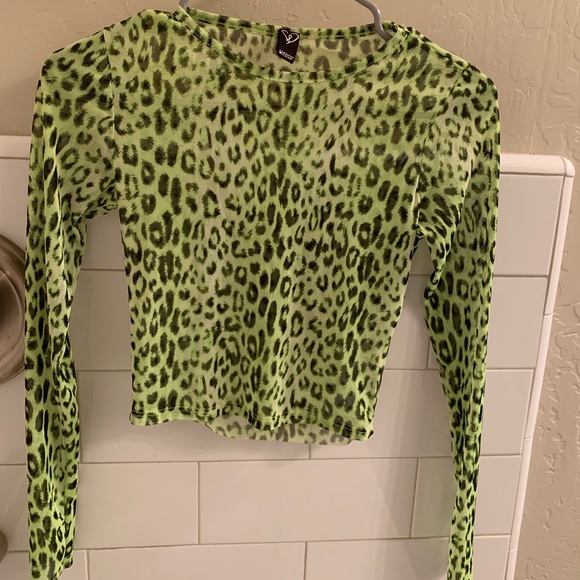 Windsor Tops - Cheetah print green see through long sleeve Windsor Tops - Cheetah print green see through long sleeve